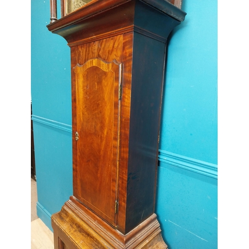 941 - Early 19th C. oak and mahogany inlaid long case Grandfather clock the moulded cornice above a brass ... 