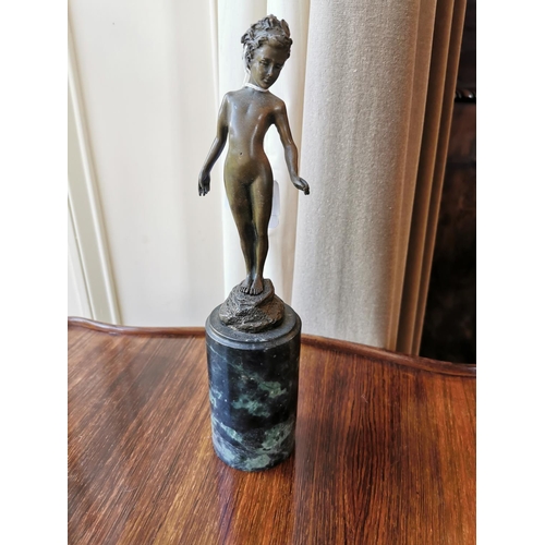 947 - Bronze model of a Young Boy mounted on marble base {33 cm H x 8 cm W}.