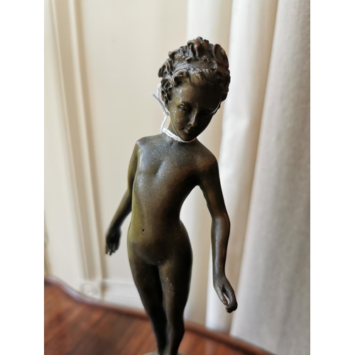 947 - Bronze model of a Young Boy mounted on marble base {33 cm H x 8 cm W}.