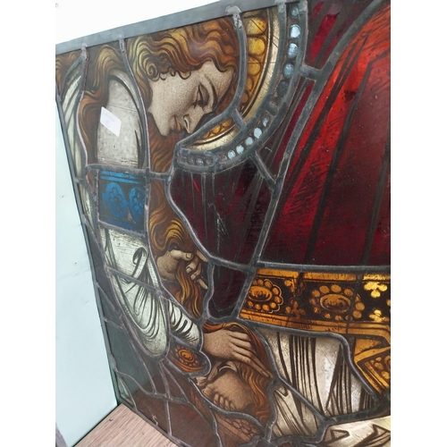 949 - 19th. C. stained glass bottom half panel depicting Mary Magdalen.  { 62cm H X 59cm W }.