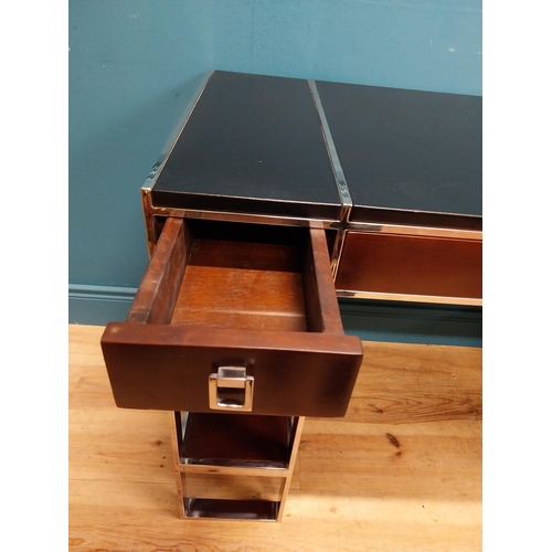 958 - Exceptional quality chrome and cherrywood designer desk with leather top and two short drawers and o... 