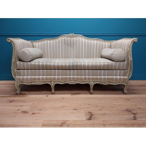 965 - Good quality 19th C. French distressed painted and upholstered sofa raised on cabriole legs {86 cm H... 