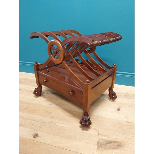 969 - Good quality William IV mahogany Canterbury raised on lions paw feet {56 cm H x 58 cm W x 40 D}.