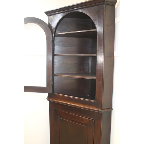 180 - 19th. C. oak corner cabinet the glazed arched door above a panelled door  { 213cm H X 97cm W X 64cm ... 