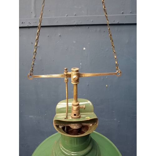 978 - Enamel industrial ceiling lamp. { 30cm H X 30cm Dia }.