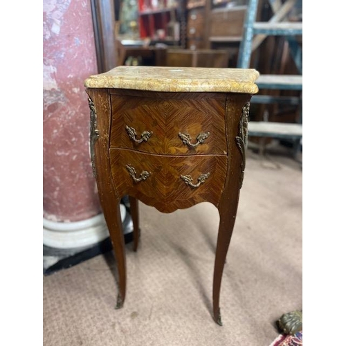 264 - Pair of of 19th. C.inlaid kingwood  bedside cabinets with brass mounts and two drawers in the frieze... 