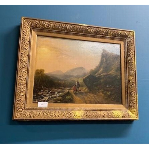 980 - William Fowler 1825 - 1867 Rural Scene Oil on Board mounted in a gilt frame { 43cm H X 53cm W }.