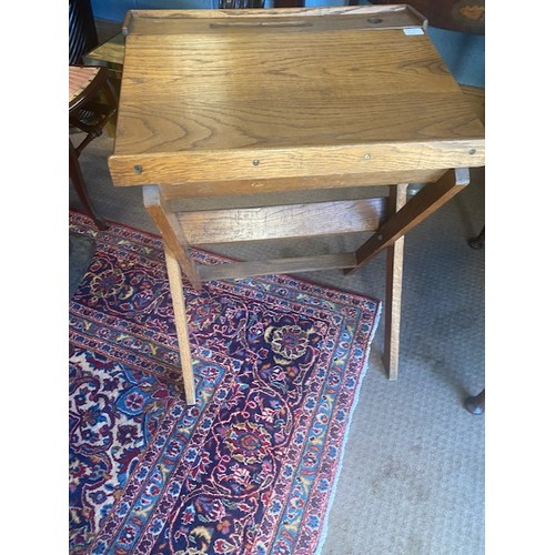 988 - 1950's oak school desk { 80cm H X 63cm W X 52cm D }.