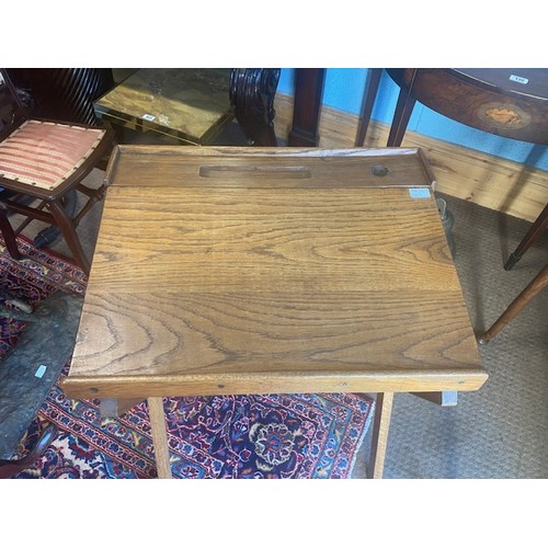 988 - 1950's oak school desk { 80cm H X 63cm W X 52cm D }.