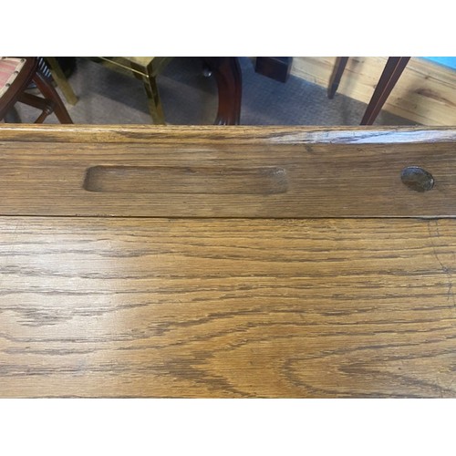 988 - 1950's oak school desk { 80cm H X 63cm W X 52cm D }.