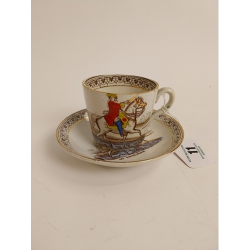 11 - 19th C. commemorative William of Orange Cup and Saucer. {7 cm H x 10 cm Dia}. Saucer {14 cm Dia.}.