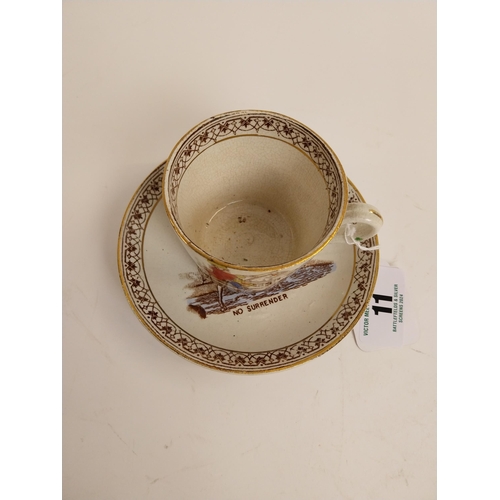 11 - 19th C. commemorative William of Orange Cup and Saucer. {7 cm H x 10 cm Dia}. Saucer {14 cm Dia.}.