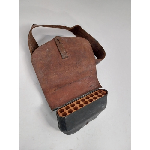 110 - 19th C. leather ammunition bag.