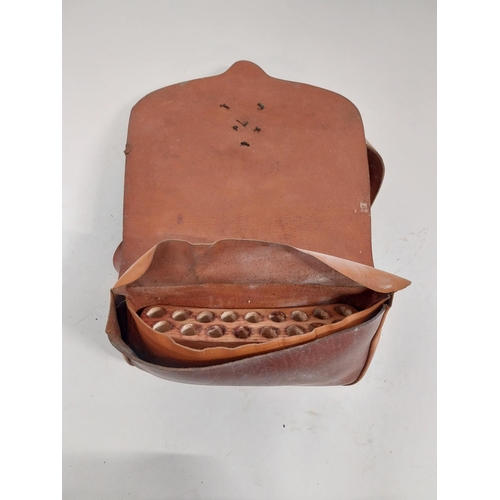 129 - 20th C. leather George Royal ammunition bag.