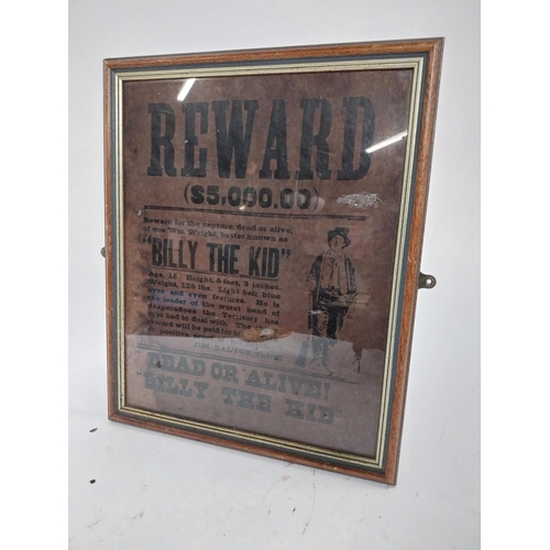 134 - Framed Reward Notice $50,000 for Billy the Kid Dead or Alive. {40 cm H x 33 cm W].