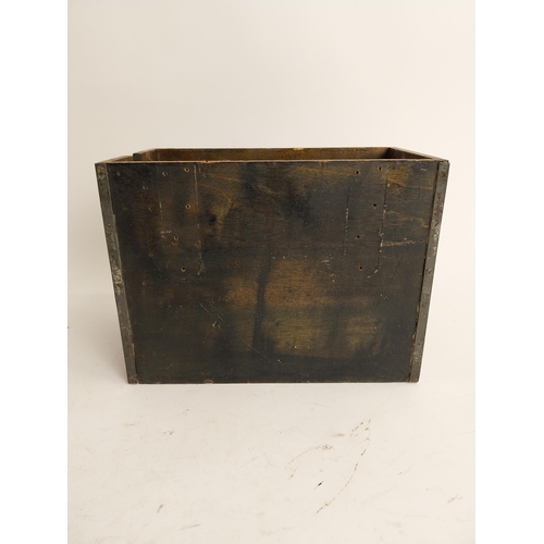 137 - WWII wooden ammunition box. {30 cm H x 23 cm W x 18 cm D}.