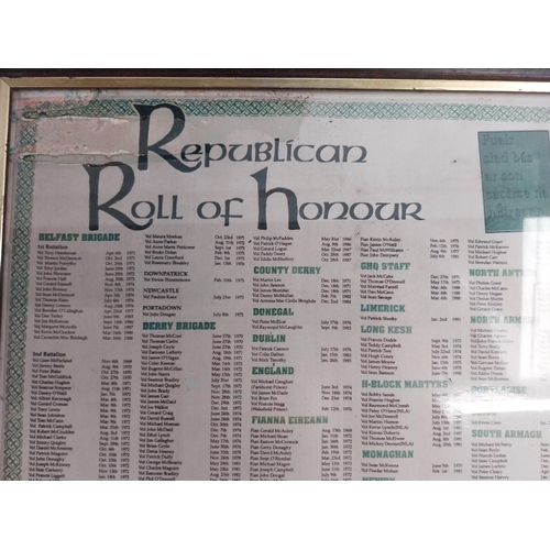 138 - Framed coloured print of the Republican Roll of Honour 1971 - 1991. {53 cm H x 29 cm W}.