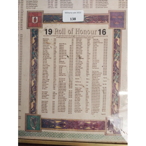 138 - Framed coloured print of the Republican Roll of Honour 1971 - 1991. {53 cm H x 29 cm W}.