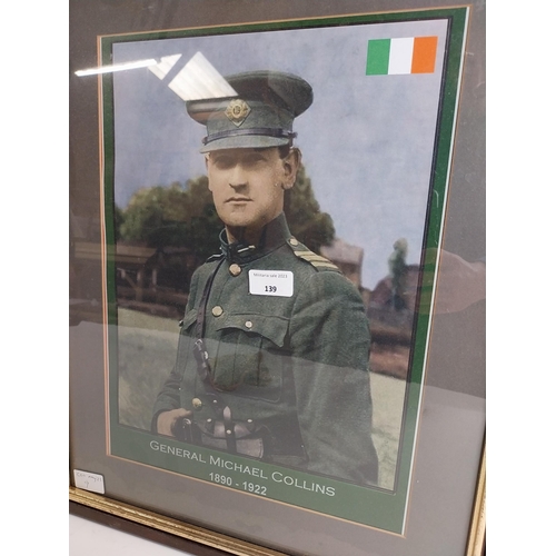 139 - Framed coloured print of General Micheal Collins. {54 cm H x 45 cm W}.