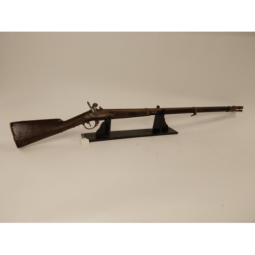 14 - 19th C. percussion capped long barrelled rifle. {146 cm L}.