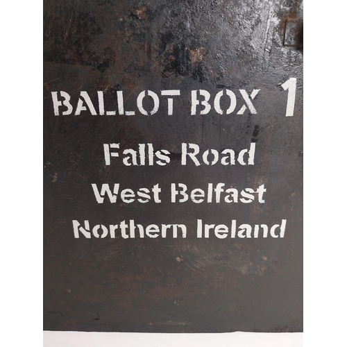 141 - 1970's Falls Road West Belfast Northern Ireland No 1 metal ballot box with original lock. {43 cm H x... 