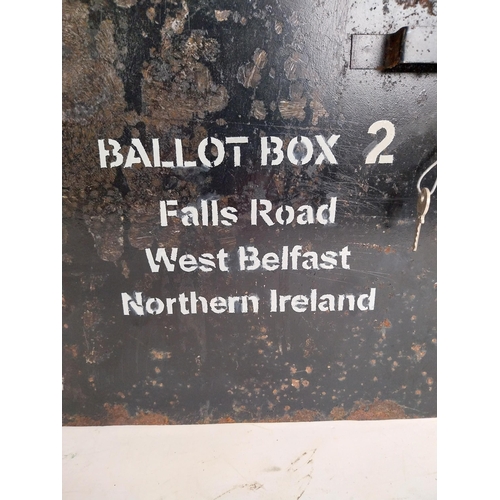 142 - 1970s Falls Road West Belfast Northern Ireland No 2 metal ballot box with key. {43 cm H x 36 cm W x ... 