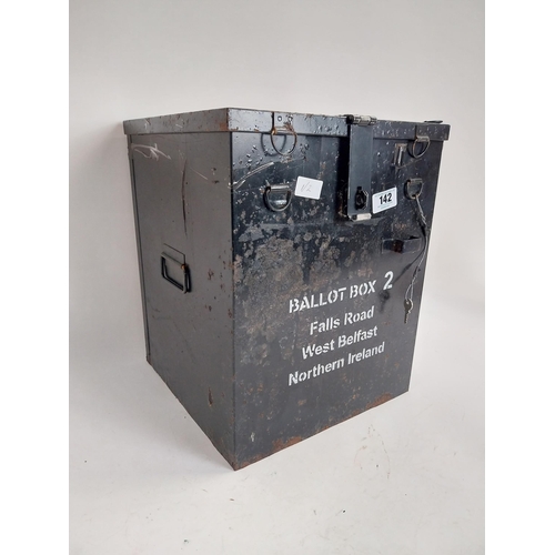 142 - 1970s Falls Road West Belfast Northern Ireland No 2 metal ballot box with key. {43 cm H x 36 cm W x ... 