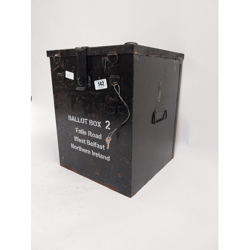 142 - 1970s Falls Road West Belfast Northern Ireland No 2 metal ballot box with key. {43 cm H x 36 cm W x ... 