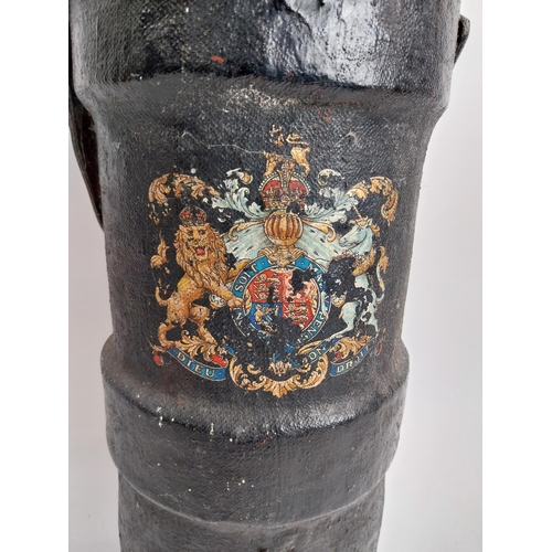 146 - 19th C. gun powder case with coat of arms {51 cm H x 19 cm Dia.}.