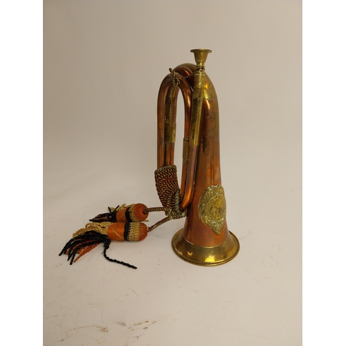 148 - Sunderland and Argyle military brass and copper bugle. {26 cm H x 13 cm W x 10 cm D}.