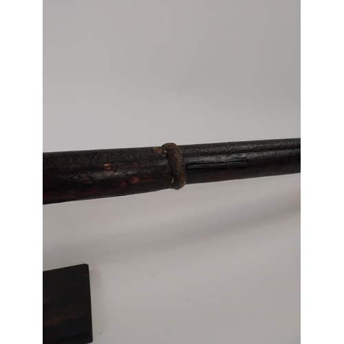 15 - 19th C. percussion capped military long barrelled rifle. {149 cm L}.