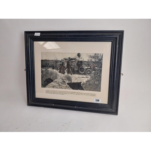 159 - Framed black and white print West Cork Brigade Guerrilla Disruption of Military Movements. {52 cm H ... 