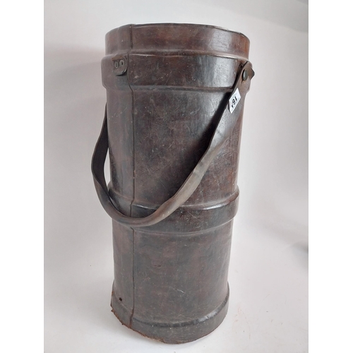 164 - 19th C. leather ammunition case. {72 cm H x 34 cm Dia.}.