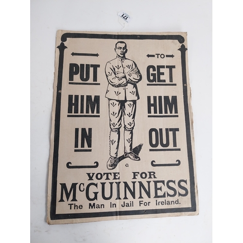 171 - 1918 original cardboard Election Poster Vote For McGuinness Put him in to get him out. {52 cm H x 32... 