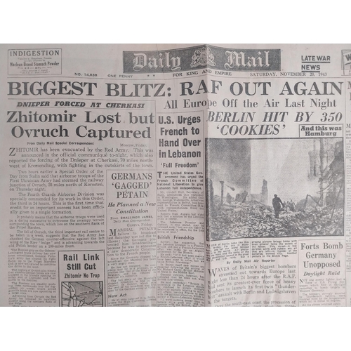 172 - Daily Mail 20th Nov 1943 Biggest Blitz RAF Out Again newspaper headlines.