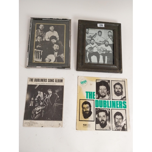 176 - Dubliners Memorabilia  - The Dubliners Album, song sheet and  two framed black and white prints. {34... 