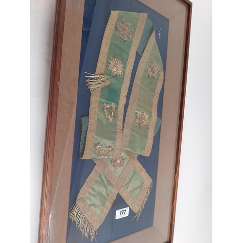 177 - Rare framed Fenian Sash {87 cm H x 46 cm W}.