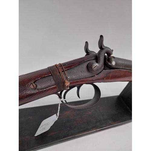 188 - 19th.C. percussion capped side-by-side double barrel shotgun, with walnut stock, chased action, ramr... 