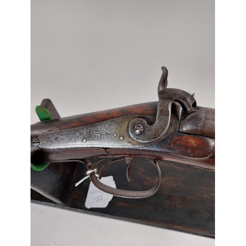 189 - 19th.C. percussion capped side-by-side double barrel shotgun, with walnut stock, chased action, dama... 