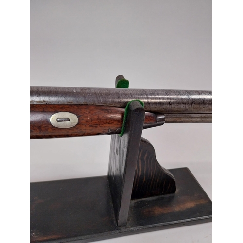 189 - 19th.C. percussion capped side-by-side double barrel shotgun, with walnut stock, chased action, dama... 