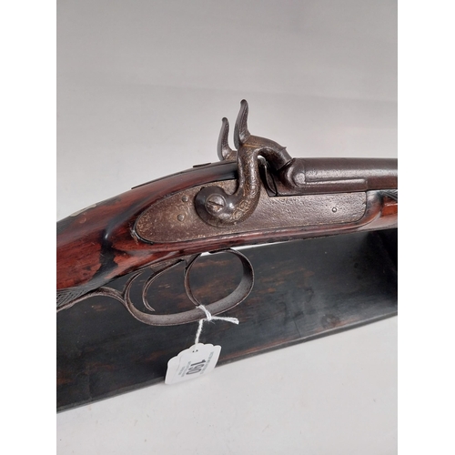 190 - 19th.C. percussion capped side-by-side double barrel shotgun, with walnut stock, chased action with ... 