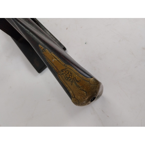 191 - 19th. C. flintlock single barreled sporting shotgun with walnut stock, brass mounts, chased action w... 