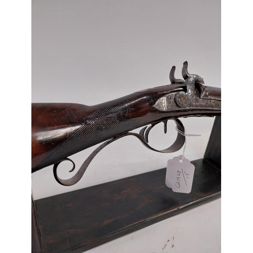 193 - 19th.C. percussion capped side-by-side double barrel shotgun, with walnut stock, chased action, dama... 