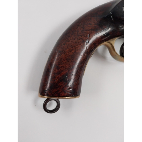 199 - 19th. C. percussion cap pistol with walnut stock, brass mounts metal ramrod and lanyard ring. Stampe... 