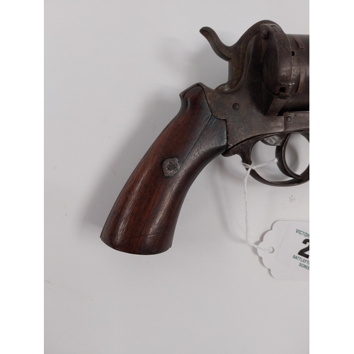 205 - 19th. C. pinfire pistol, 6 shot. { 29cm L overall. }.