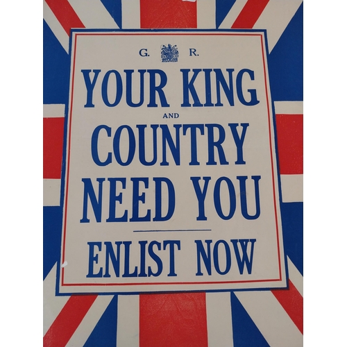 207 - Original WWI recruitment poster G R Your King and Country Need You published by the Parliamentary Re... 