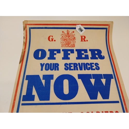 208 - Original WWI recruitment poster G R Offer Your Service Now published by the Parliamentary Recruiting... 