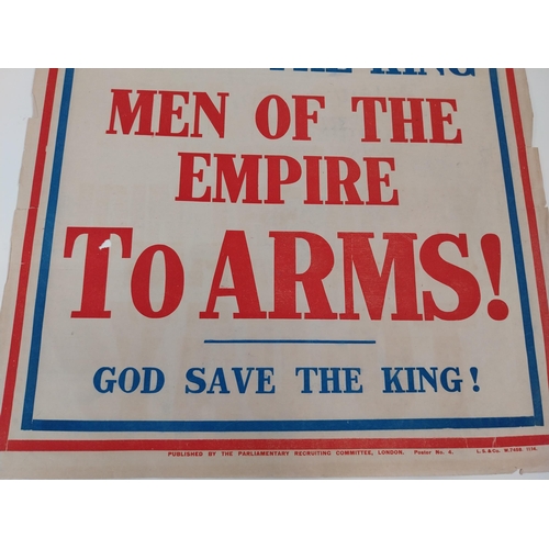 209 - Original WWI recruitment poster G R Men of the Empire to Arms published by the Parliamentart Recruit... 