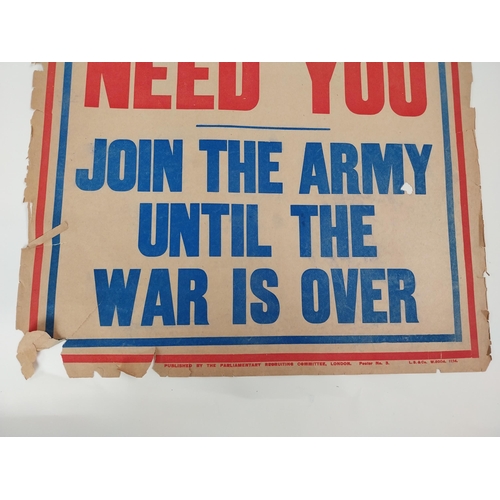 211 - Original WWI recruitment poster G R Your King and Country Need You published by the Parliamentary Re... 