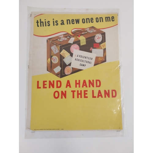 221 - Two original RAF and WAAF Lend and Hand on the Land posters. {50 cm H x 37 cm W} and {49 cm H x 36 c... 